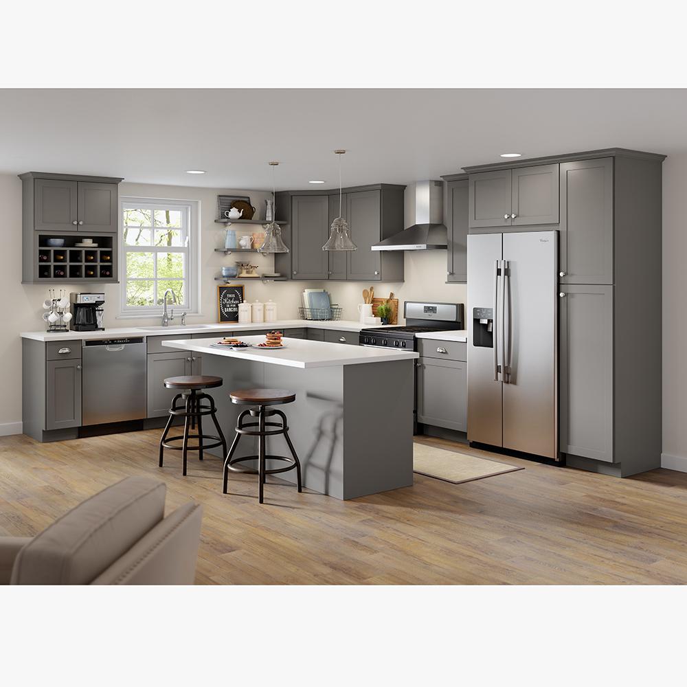 Hampton Bay Edson Shaker Assembled 27 7 In X 34 49 In X 27 7 In Lazy Susan Corner Base Cabinet In Gray Cm2835c Kg The Home Depot