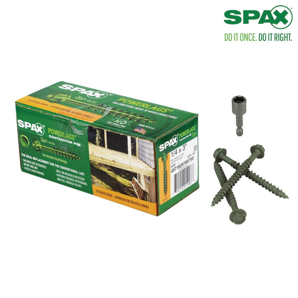 Spax 4581020701525 1//4 x 6 T-Star Drive Washer Head Yellow Zinc PowerLag Screw 50 Pieces per Box