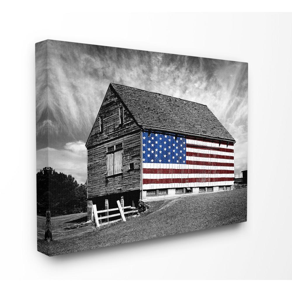 Stupell Industries 24 In X 30 In Black And White Farmhouse Barn American Flag By James Mcloughlin Canvas Wall Art Sca 148 Cn 24x30 The Home Depot