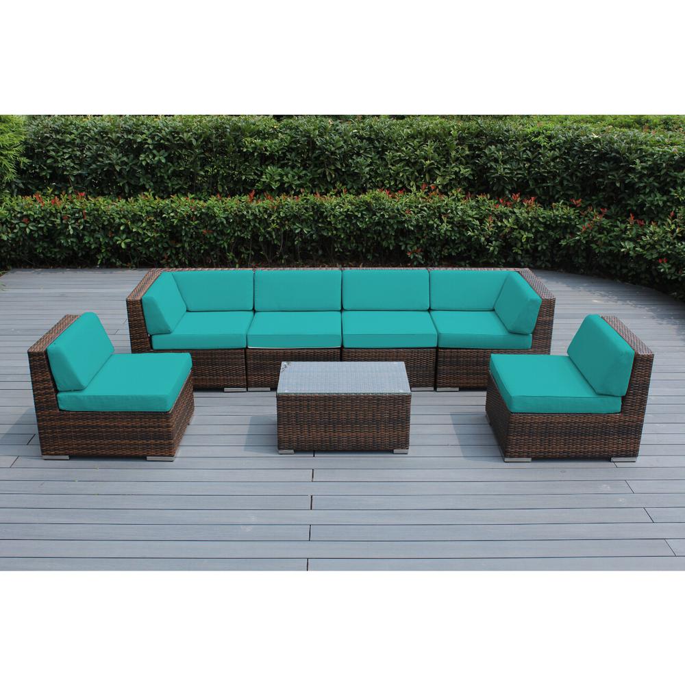 Ohana Depot Mixed Brown 7-Piece Wicker Patio Seating Set with