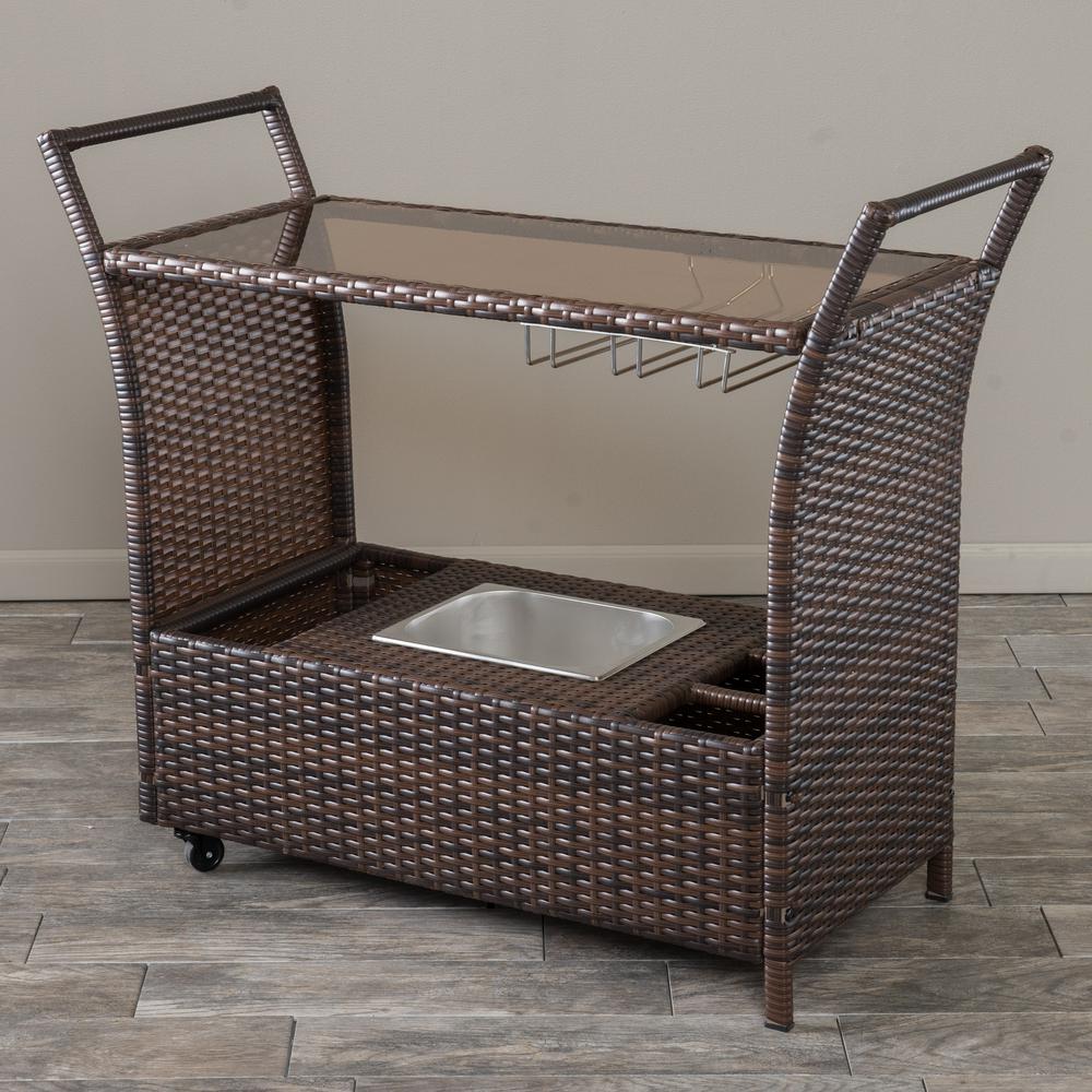 Noble House Bahama Wicker Outdoor Serving Bar with Ice ... on Outdoor Portable Bar id=45509