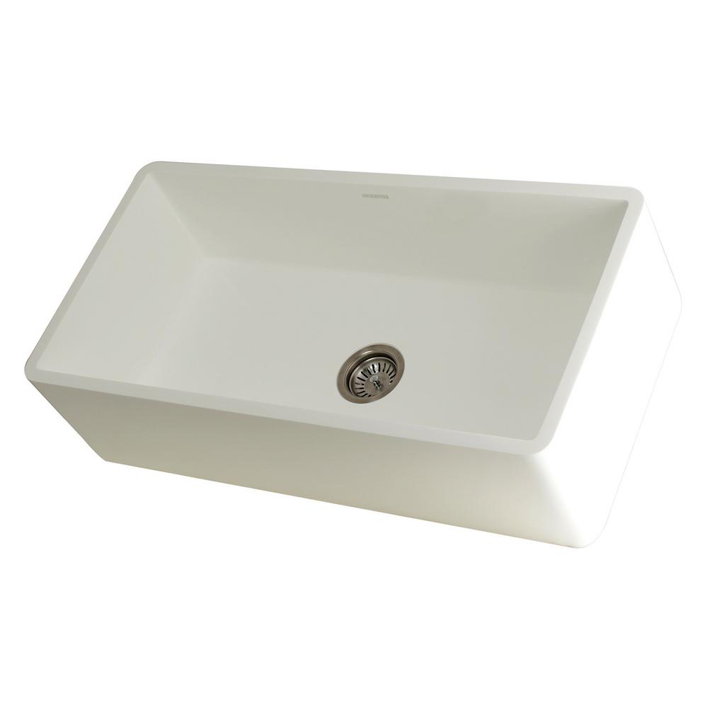Kingston Brass Hannah Farmhouse Solid Surface White Stone 36 In