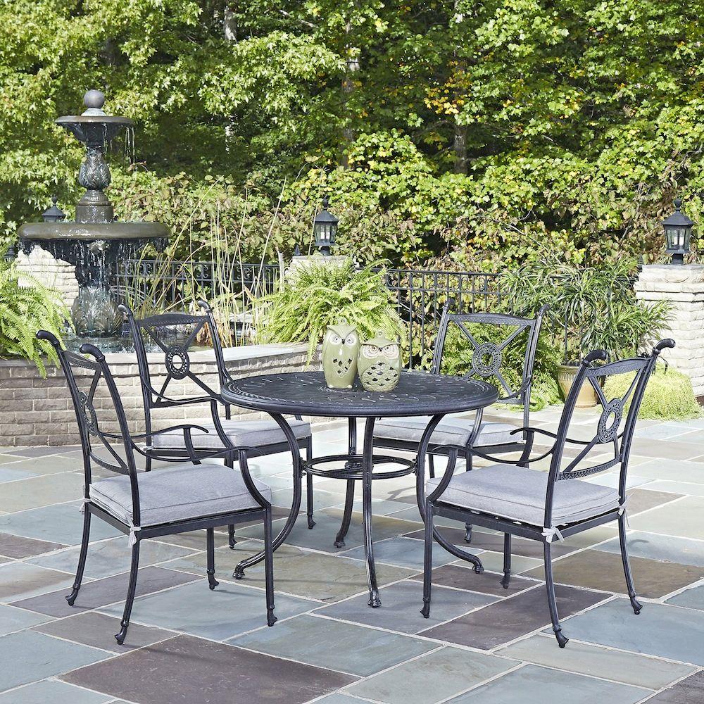Cast Aluminum Gray Black Patio Dining Furniture Athens Charcoal 5 Piece All Weather Cast Aluminum Patio Dining Set
