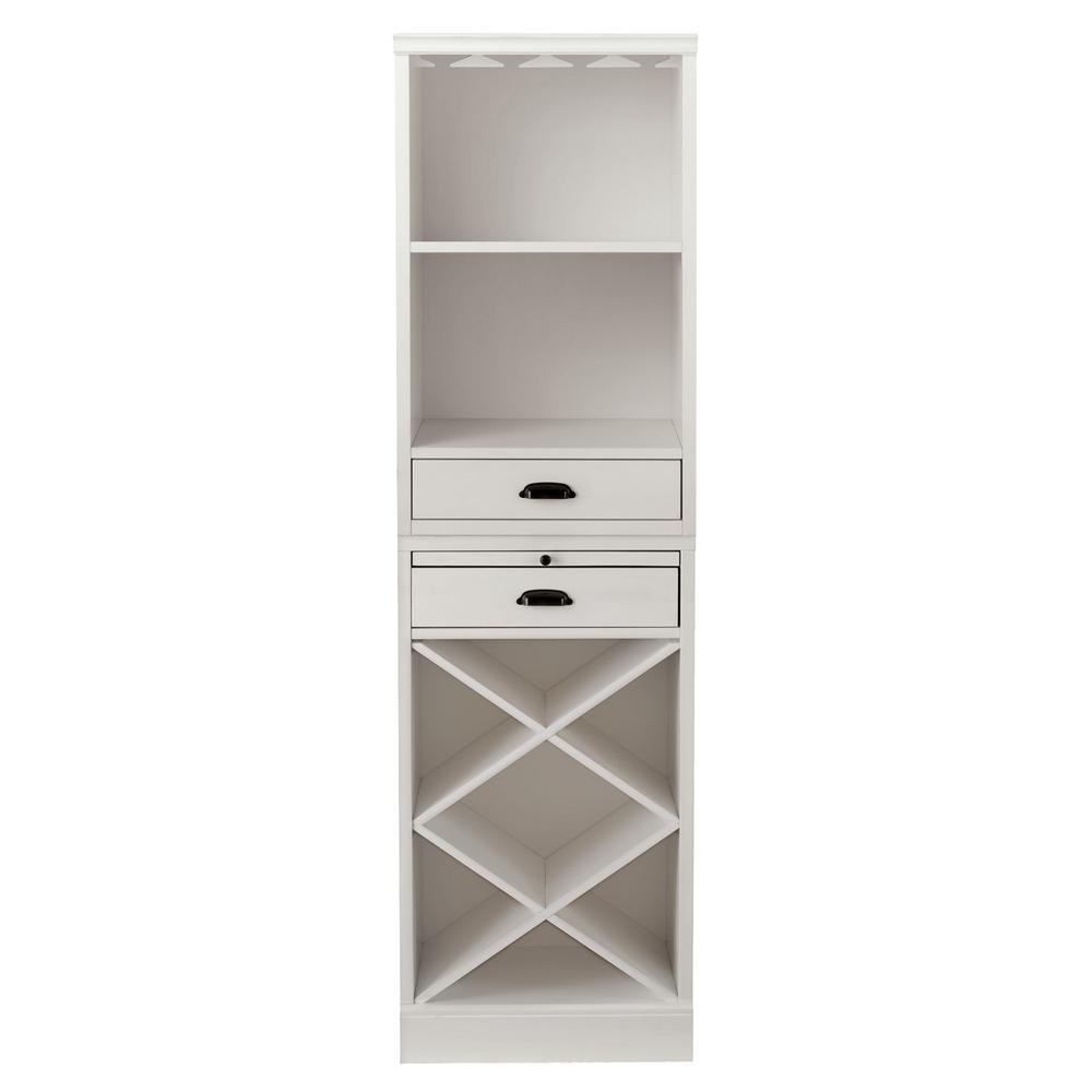 Quentin White Bar Cabinet With Two Shelves And Wine Rack For 40 Bottles 20 In W X 72 In H Sk18733 The Home Depot