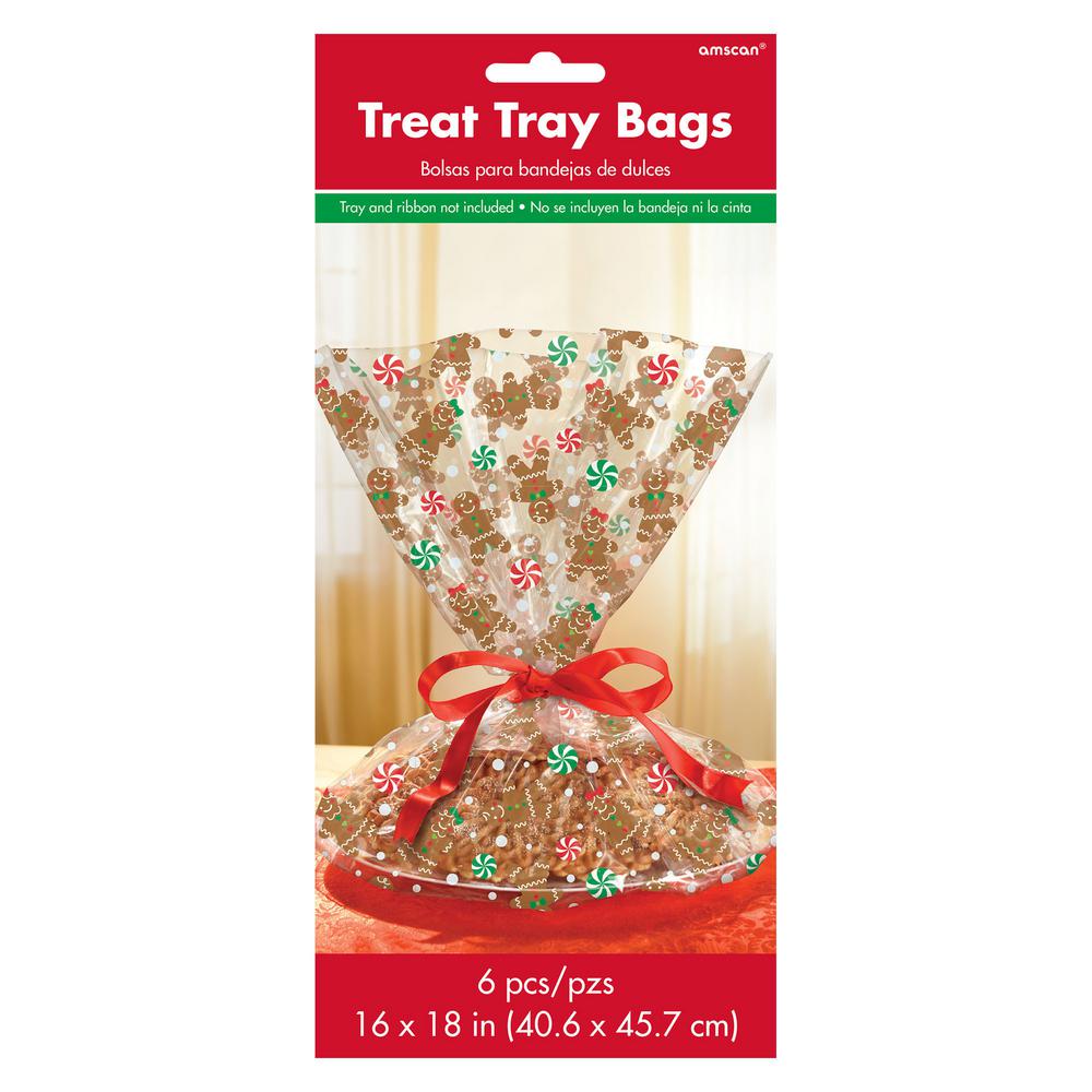 Amscan Gingerbread 16 in. x 18 in. Cello Christmas Cookie Tray Bag (6
