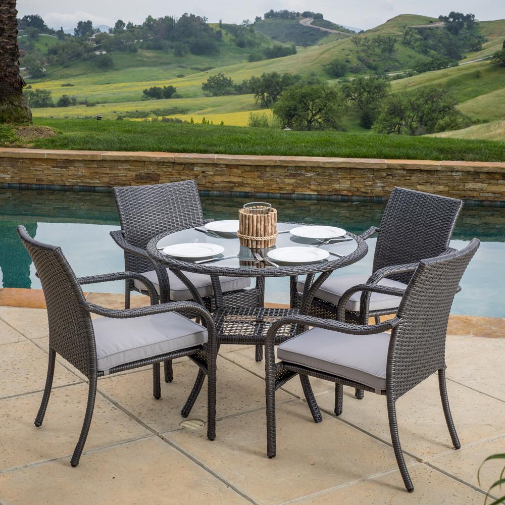 Noble House San Pico Gray 5-Piece Wicker Outdoor Dining ...