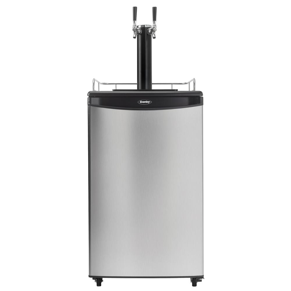 Danby 2 Tap 1/2 Beer Keg Dispenser, Black With Stainless Door