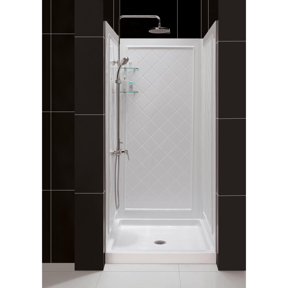 Slimline 32 In X Single Threshold Shower Kit Base White Center Drain With Back Walls