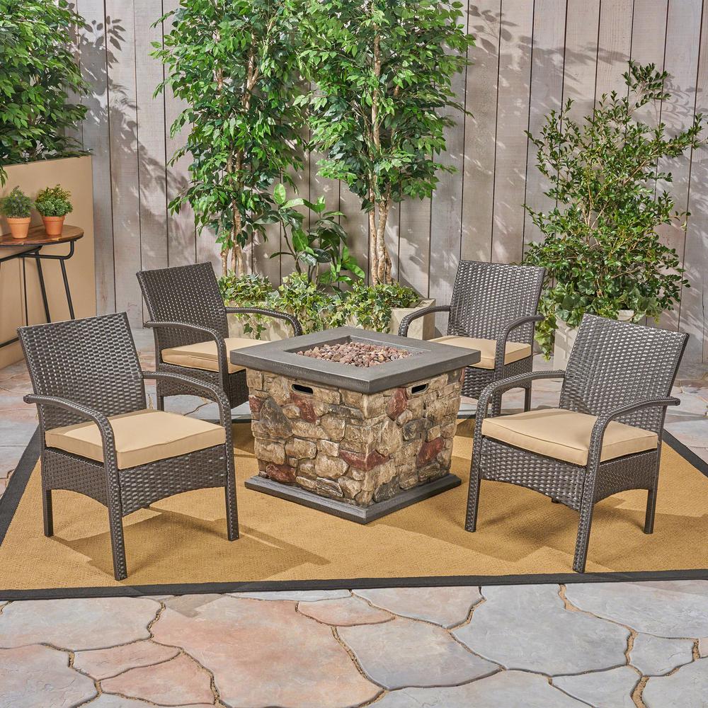 Noble House Cordoba Brown 5-Piece Metal Patio Fire Pit Seating Set with ...