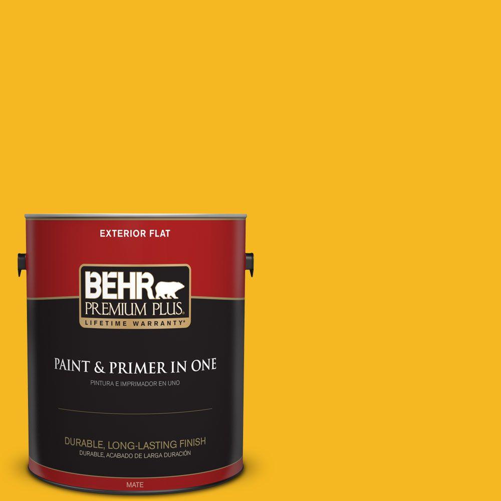 BEHR Premium Plus 1gal. 380A2 Moonlit Yellow Flat Exterior Paint