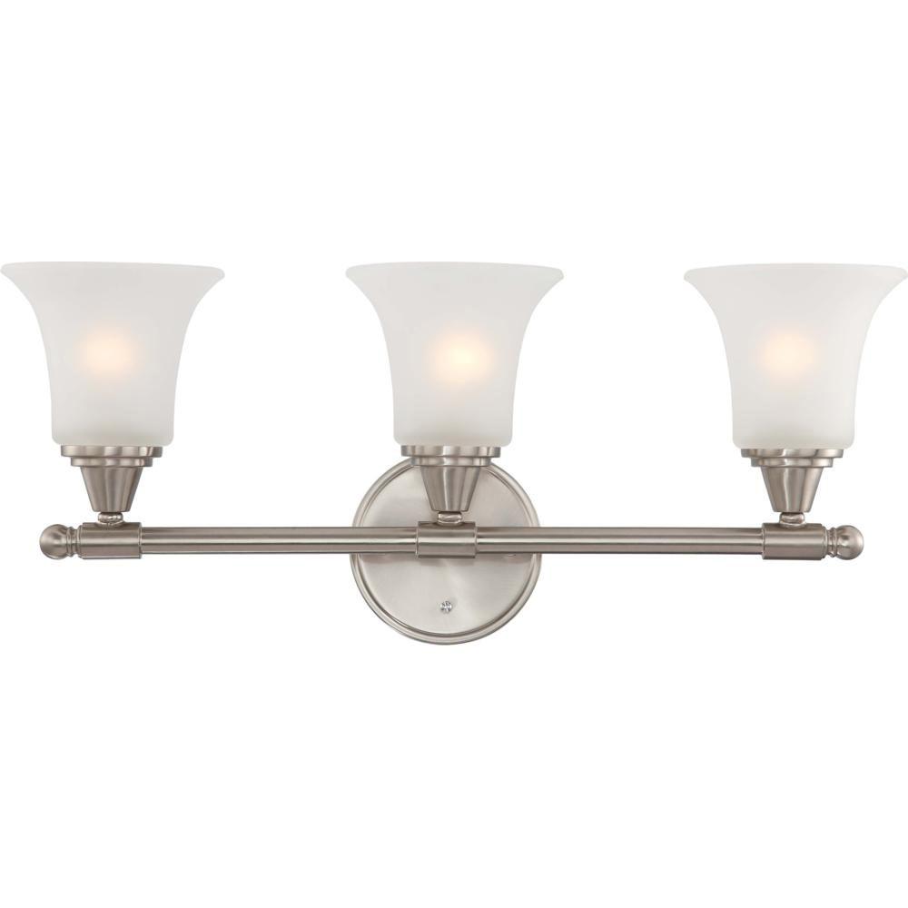 Glomar 3 Light Brushed Nickel Vanity Fixture With Frosted Glass Hd