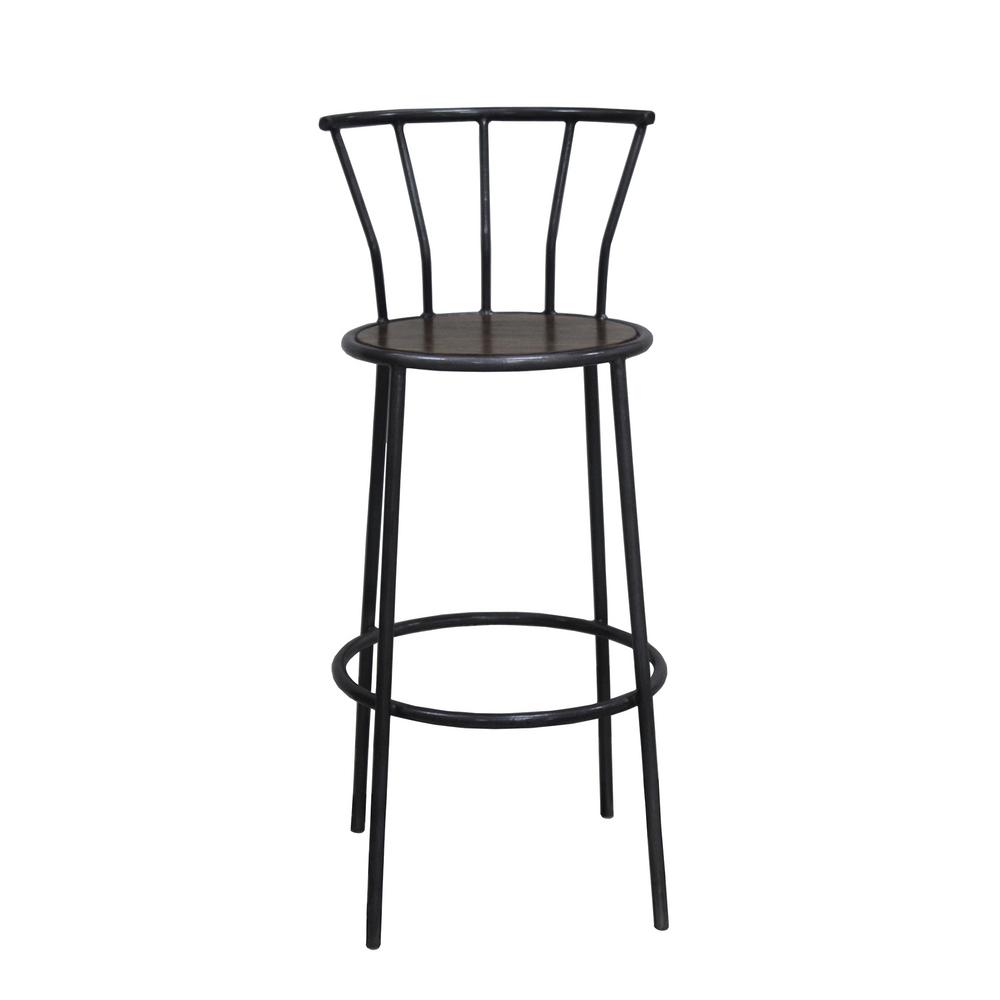 Low Back Wood Bar Stools Kitchen Dining Room Iron Bar Stool With Backrest In Gray Metal And Natural Wood Finish