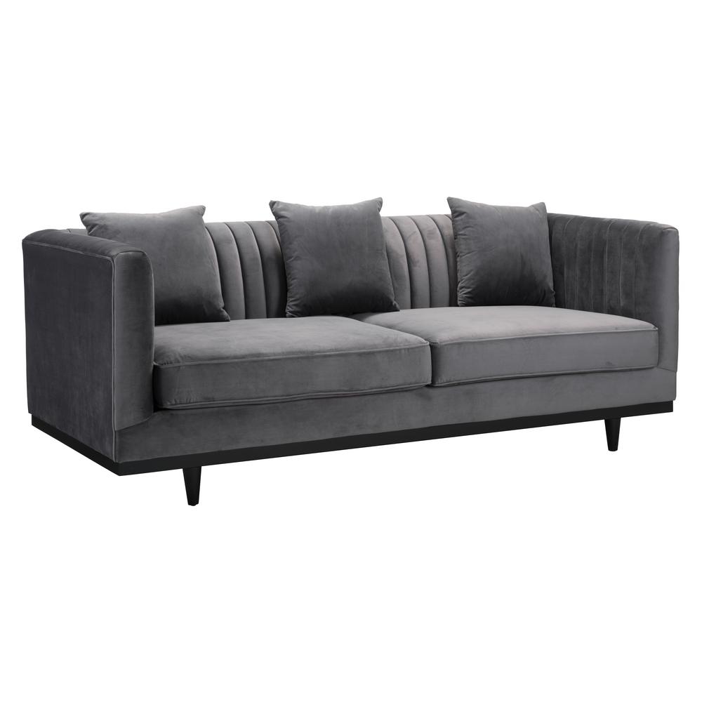 Zuo Garland Gray Velvet Sofa 101044 The Home Depot