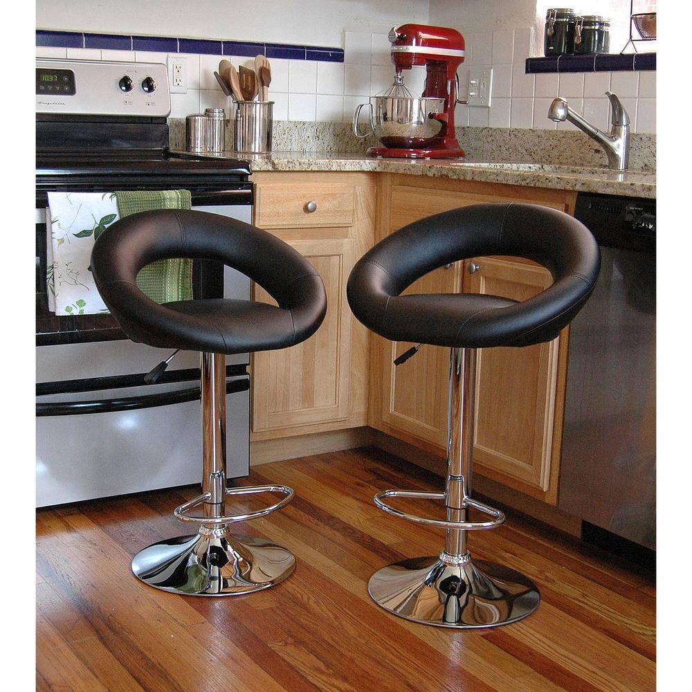 AmeriHome Adjustable Height Black Swivel Cushioned Bar Stool (Set of 2
