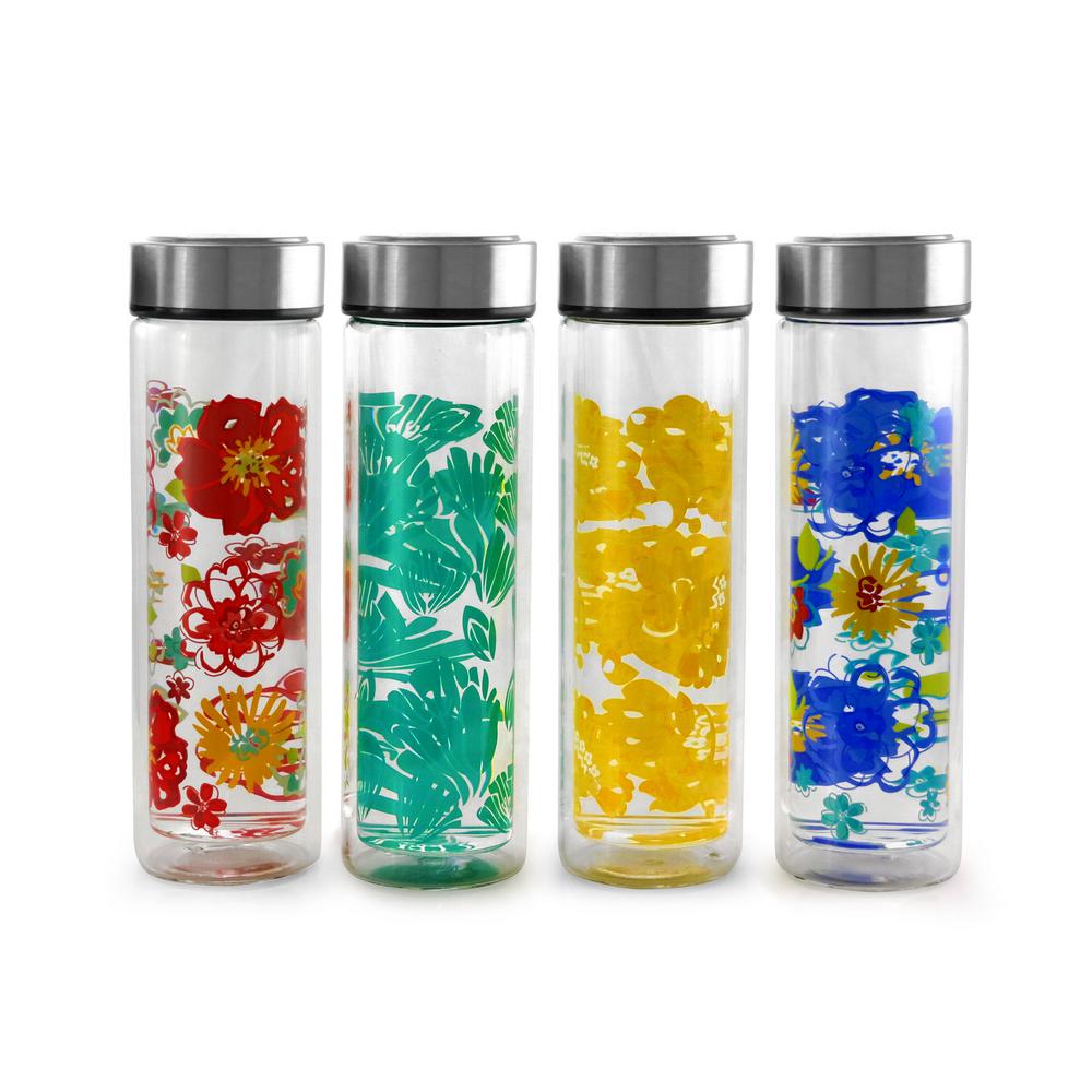 Gibson Home Glasselle 13 Oz Decorated Hydration Bottle Set Of 4