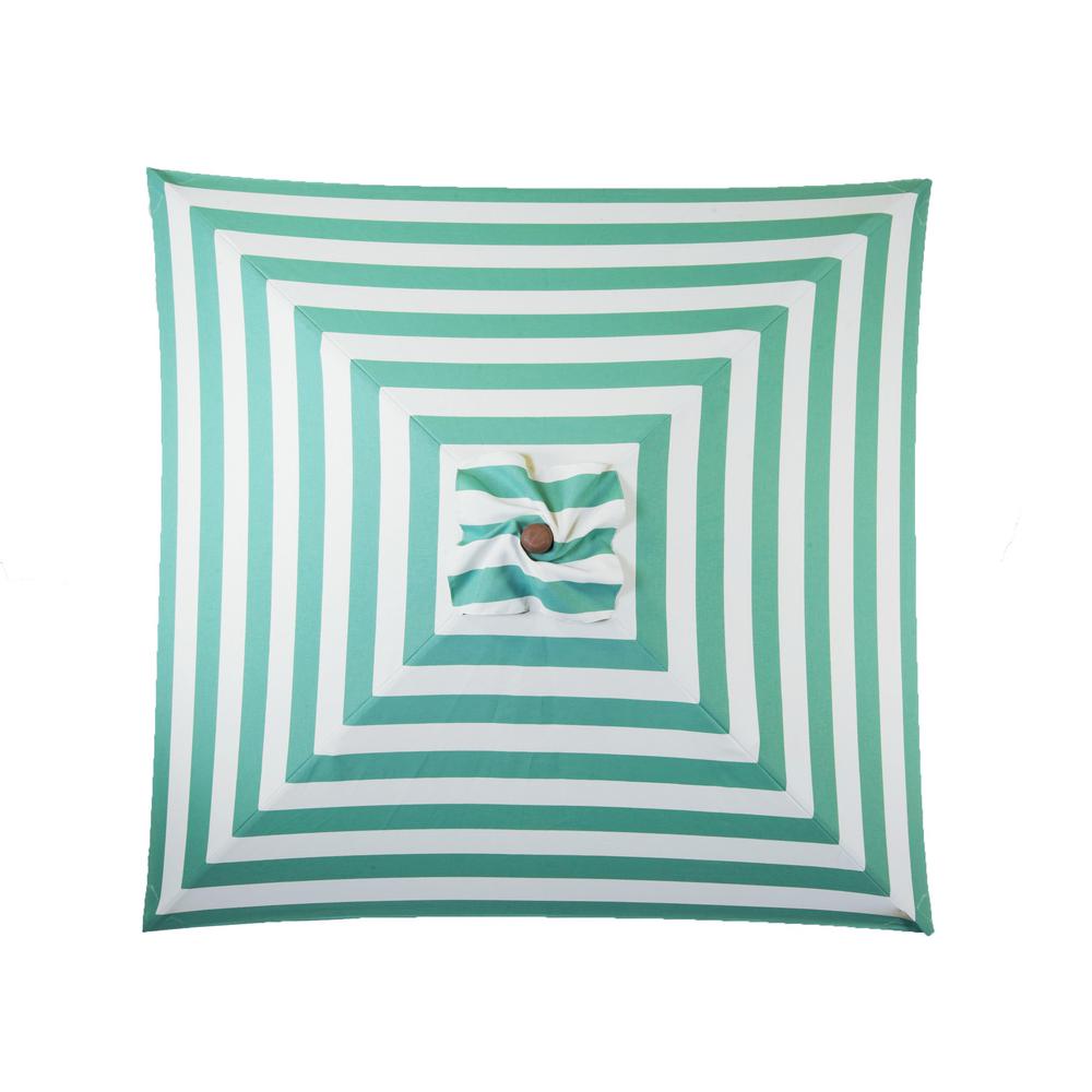 Destinationgear 6 5 Ft Classic Wood Square Market Patio Umbrella In Soft Teal And Ivory Stripe Solution Dyed Polyester 1283 The Home Depot
