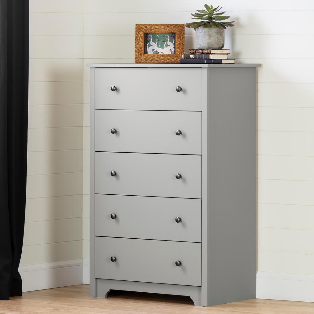South Shore Vito 5 Drawer Soft Gray Chest Of Drawers 9021035 The
