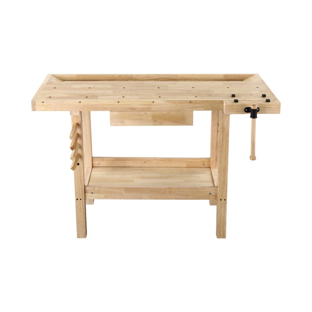 Hardwood Workbench Wooden Bench Vise Table Top Storage 