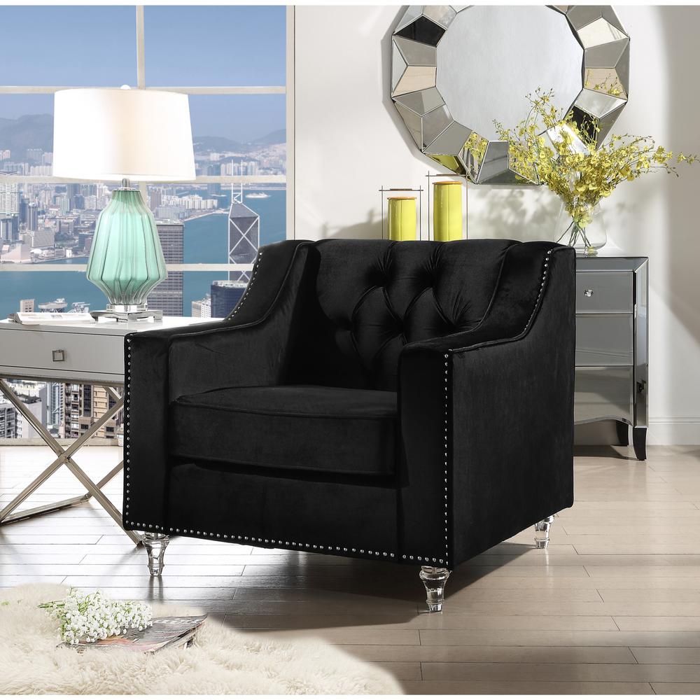 Inspired Home Queenie Velvet Club Arm Chair Black Tufted