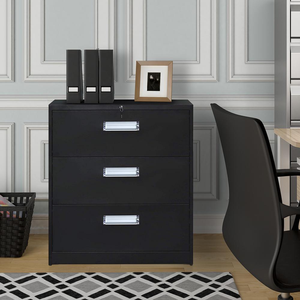 Merax Black Metal Vertical Lockable File Cabinet With 3 Drawer