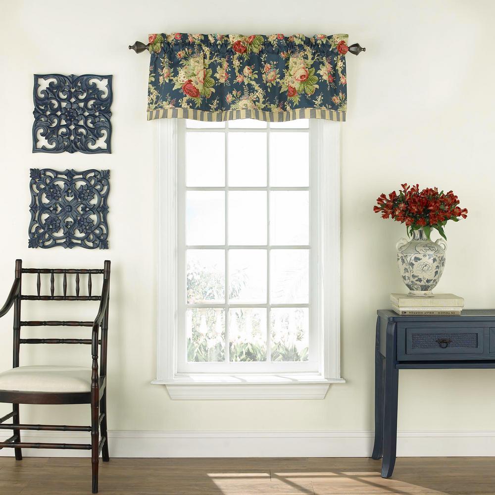 Waverly Sanctuary Rose Floral Window Valance in Heritage Blue 52 in