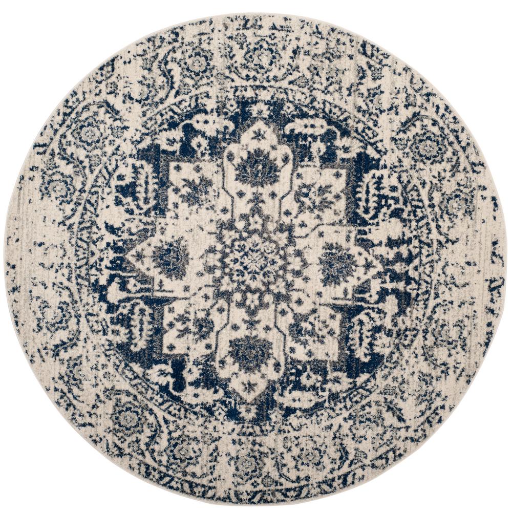 Safavieh Madison Cream/Navy 5 ft. x 5 ft. Round Area RugMAD603D5R