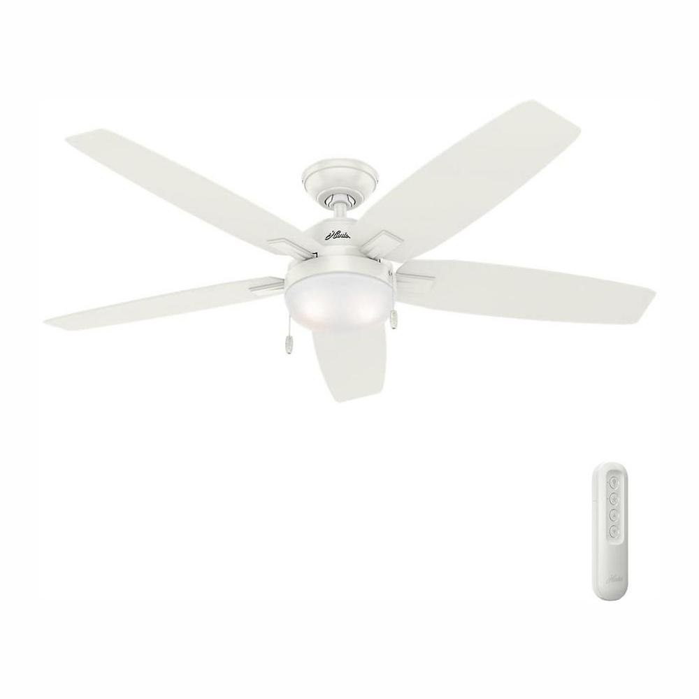 Hunter Antero 54 In Led Indoor Fresh White Ceiling Fan With Light Bundled Handheld Remote Controllight