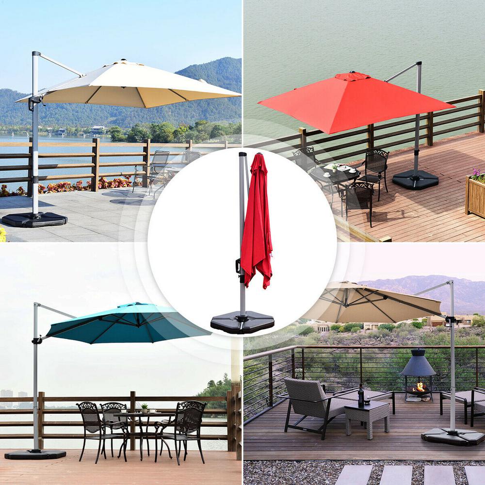 Fruiteam Umbrella Base 4 Piece Patio Offset Umbrella Base Heavy Duty Weight Base Water Sand Filled Up To 180lbs Cantilever Outdoor Patio Umbrella Base Weatherproof Stand Plate Set Easy Fill Spouts Umbrella Stands Bases Patio Lawn