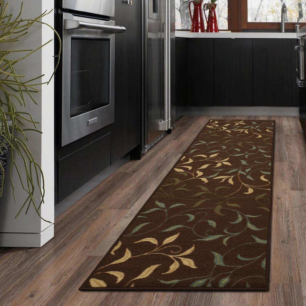 2 X 5 Runner Area Rugs The Home Depot Ottohome Collection Contemporary Leaves Design Chocolate 2 Ft X 5 Runner Rug