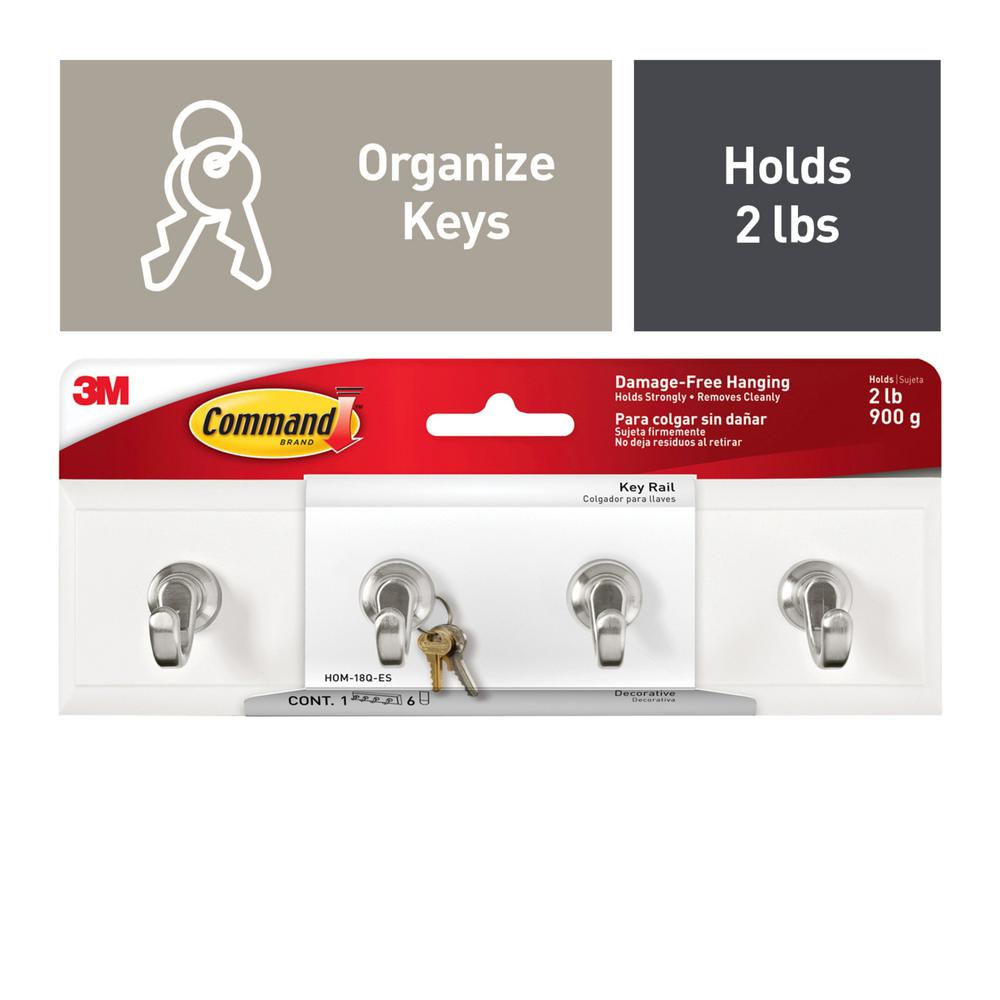 Command Small Quartz Key Rail Hook Hom 18q Es The Home Depot Command Small Quartz Key Rail Hook