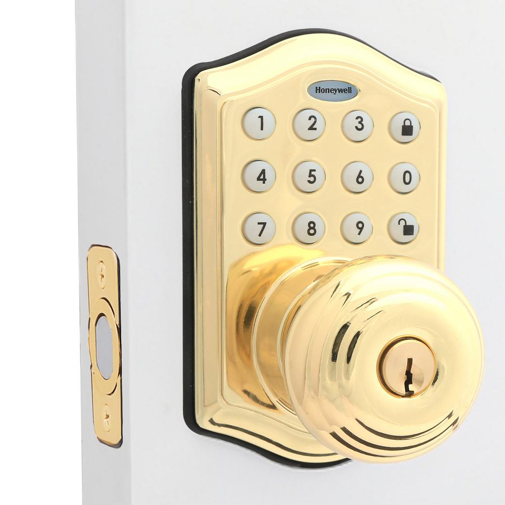 Honeywell Polished Brass Keypad Electronic Knob Entry Door 