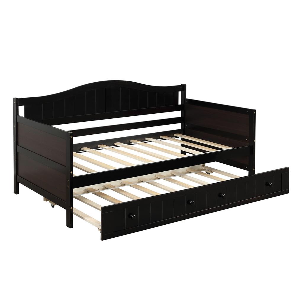 Boyel Living Espresso Twin Wooden Daybed with Trundle Bed Sofa Bed for ...