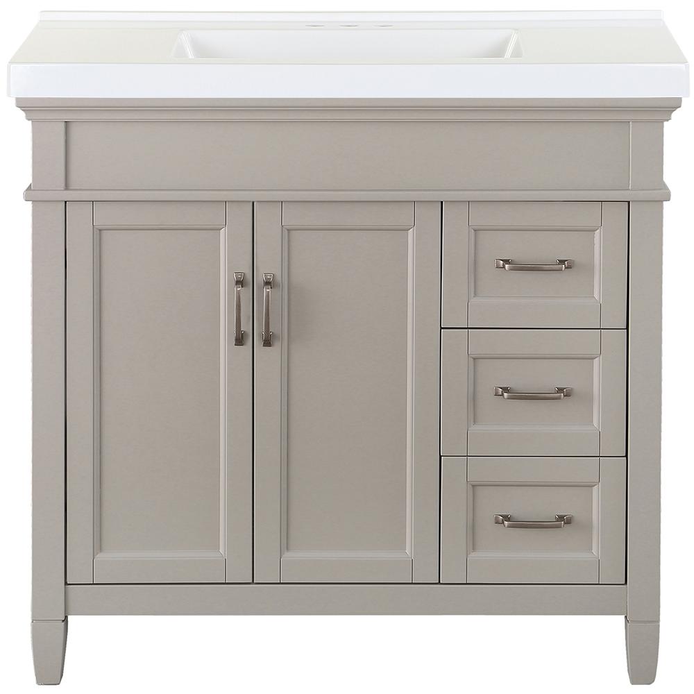 Home Decorators Collection Ashburn 37 in. W x 22 in. D Bath Vanity in Grey with Cultured Marble Vanity Top in White with White Sink was $828.0 now $496.8 (40.0% off)