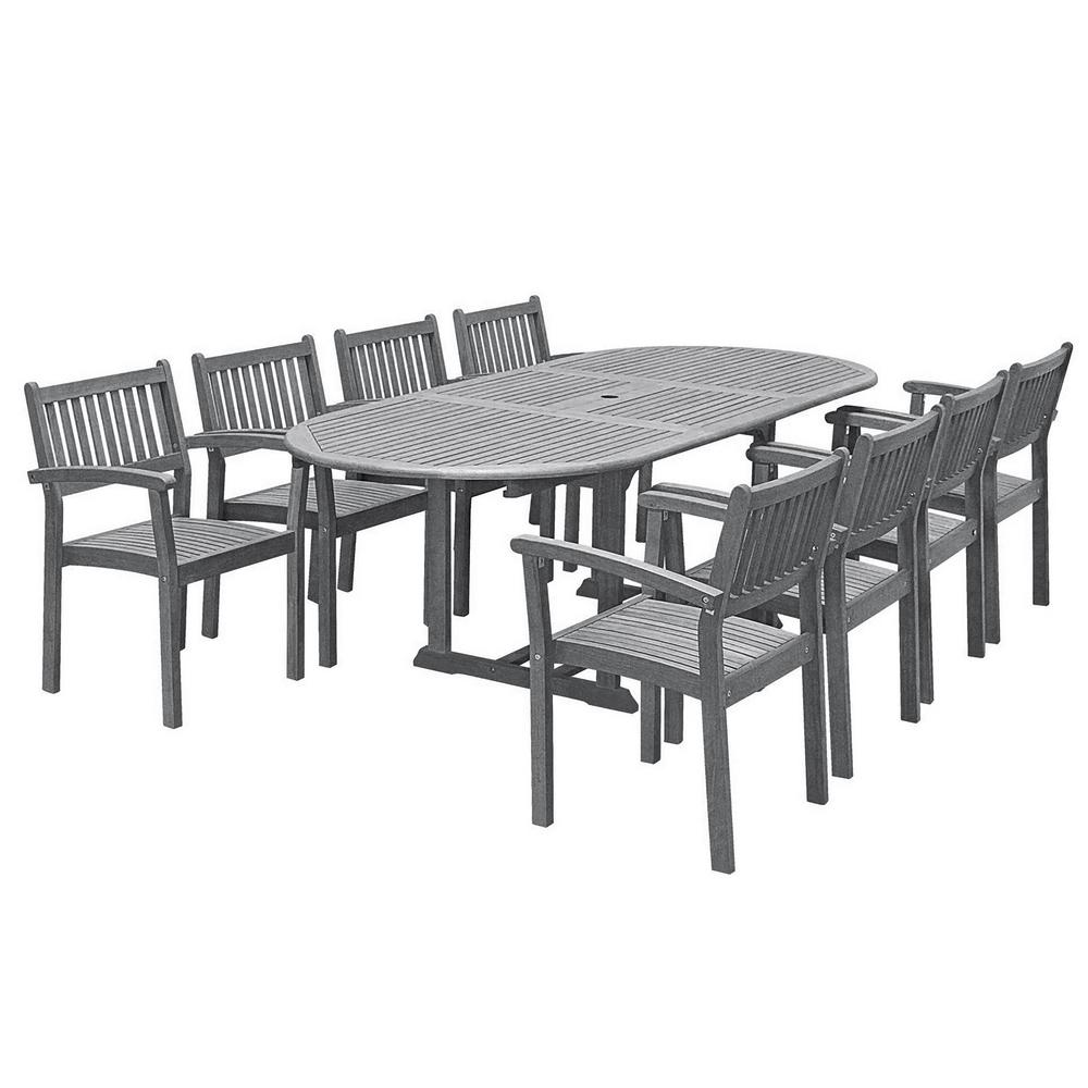 Vifah Renaissance 9 Piece Wood Rectangular Outdoor Dining Set Vifah Renaissance 9 Piece Wood Rectangular Outdoor Dining Set
