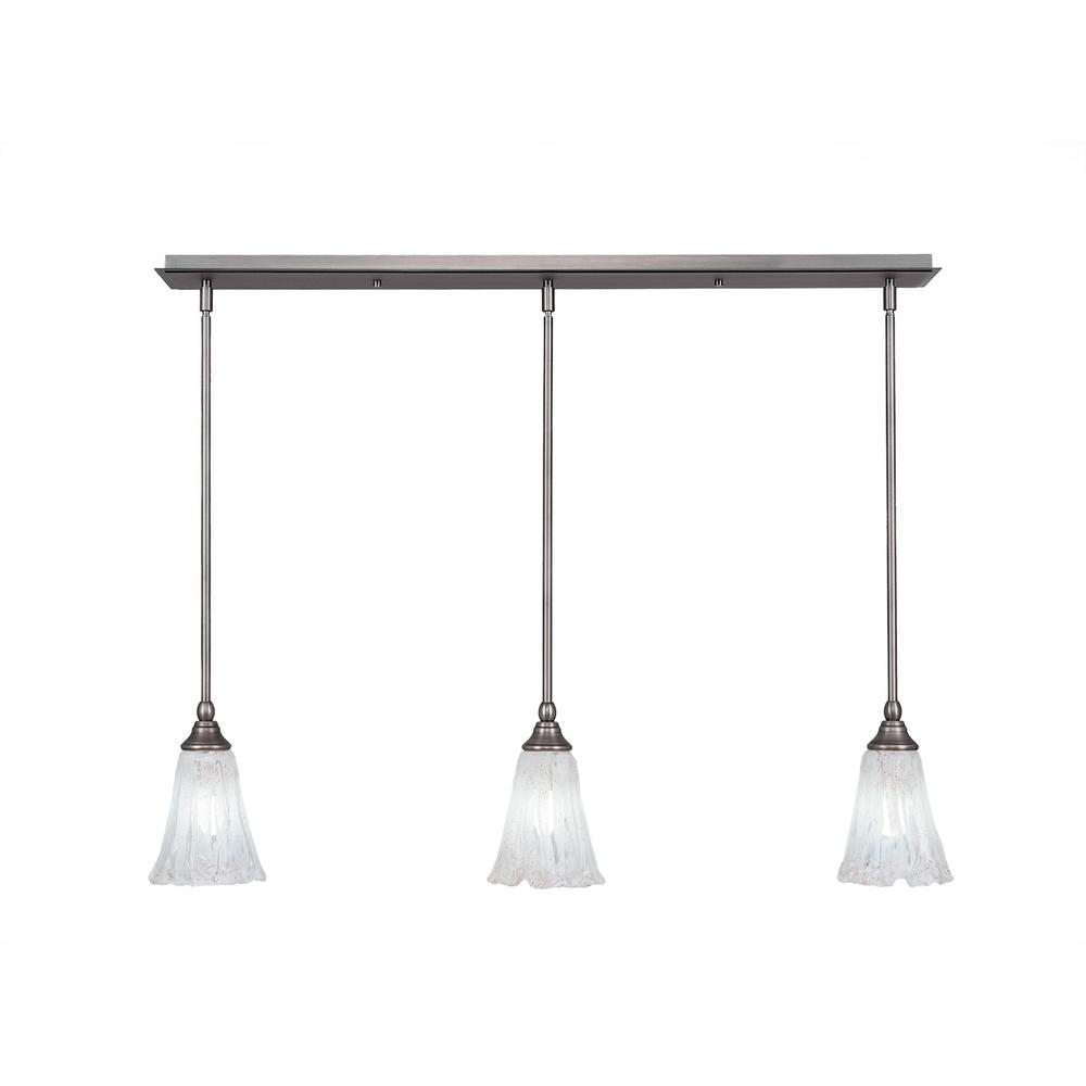 Cambridge 3 Light Brushed Nickel Island Pendant With Clear Ribbed 3 Light Brushed Nickel Island Pendant With Clear Ribbed Glass