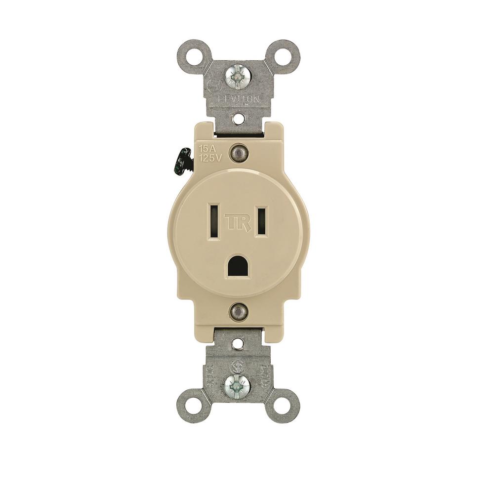 Leviton 15-Amp Commercial Grade Tamper Resistant Grounding Single Outlet In Ivory-T5015-I - The ...
