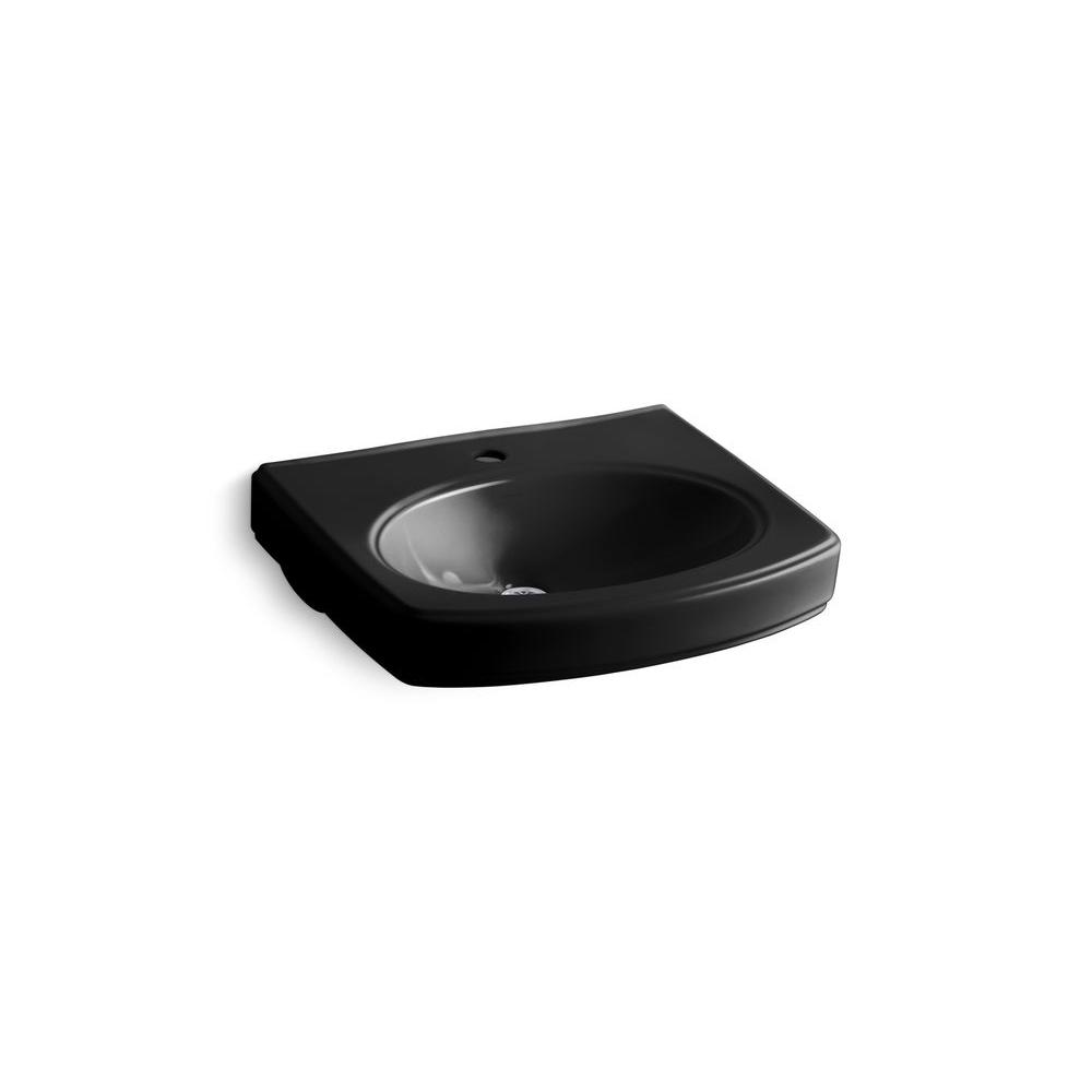 KOHLER Pinoir 4 in. Vitreous China Pedestal Sink Basin in Black Black