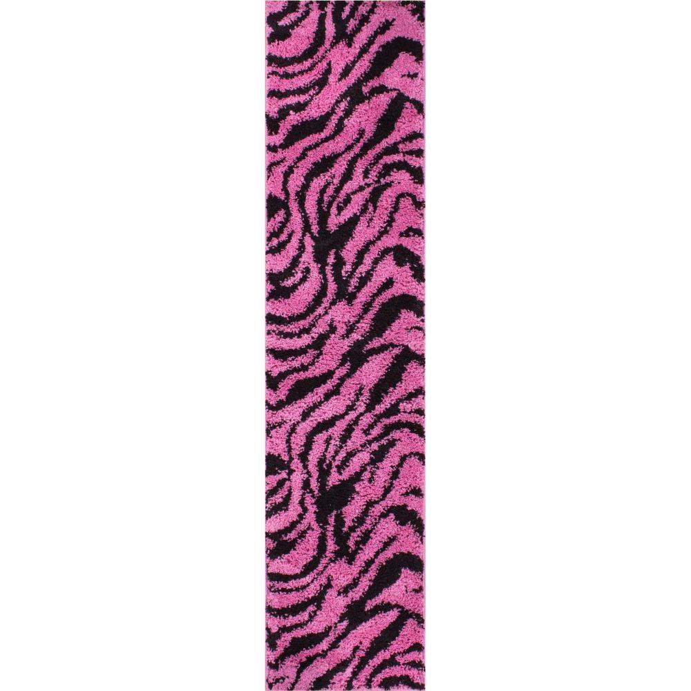 Well Woven Madison Shag Zebra Fuchsia 1 ft. 8 in. x 7 ft. 2 in. Animal