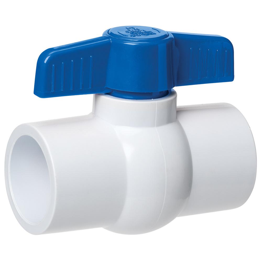 25mm x 25mm Red Handle Double Ports White PVC Pipe Connect Ball Valve