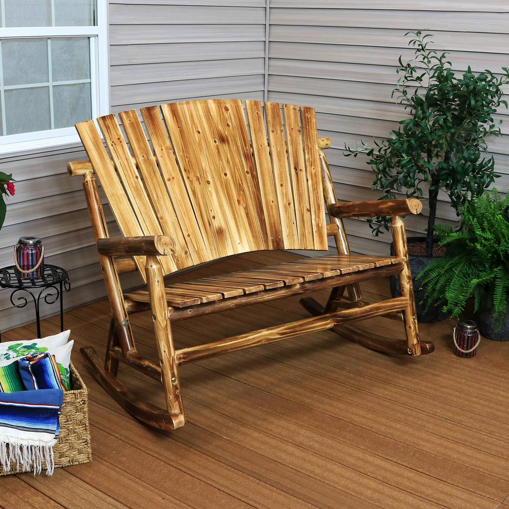 Natural Finish Cedar//Fir Log Tete-A-Tete kdgarden Outdoor Double Lounge Adirondack Chairs Loveseat Set with Table
