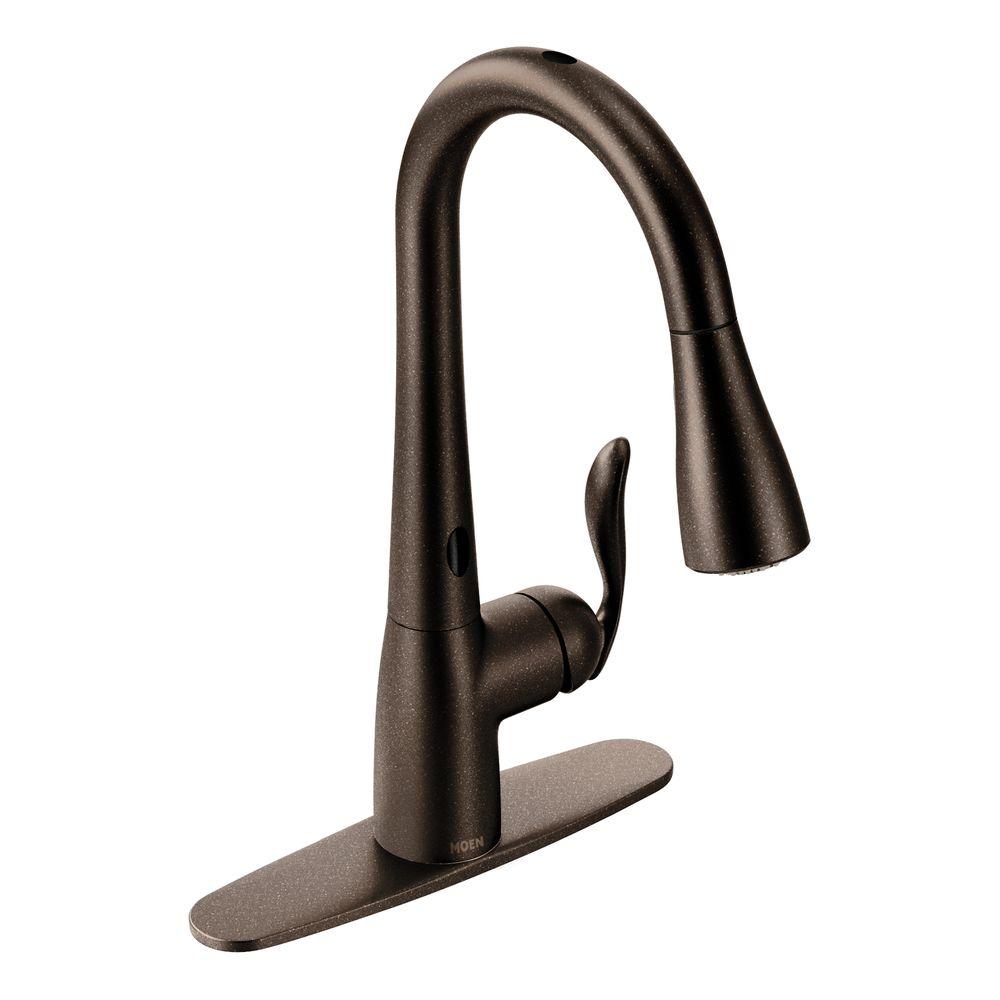 Moen Arbor Single Handle Pull Down Sprayer Kitchen Faucet With Power Boost In Oil Rubbed Bronze 7594orb The Home Depot