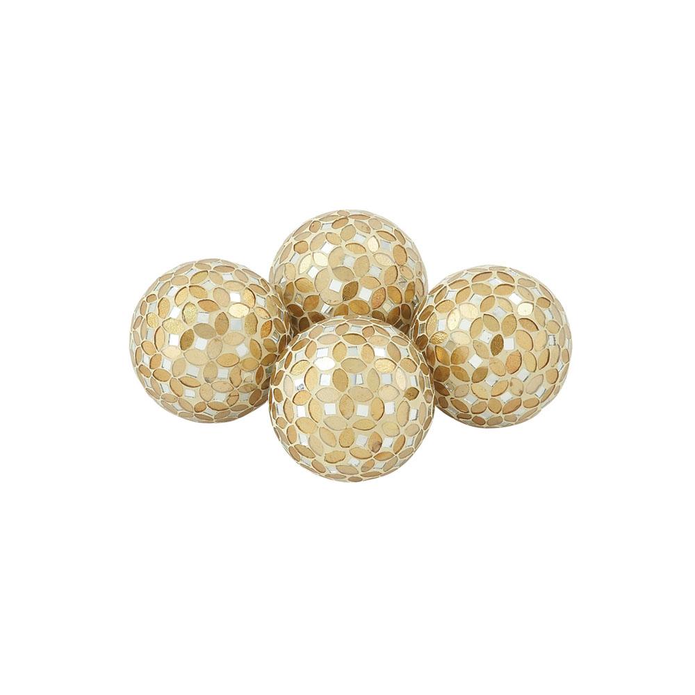 Litton Lane 4 In Dia Gold Glass And Pvc Mosaic Decorative Balls