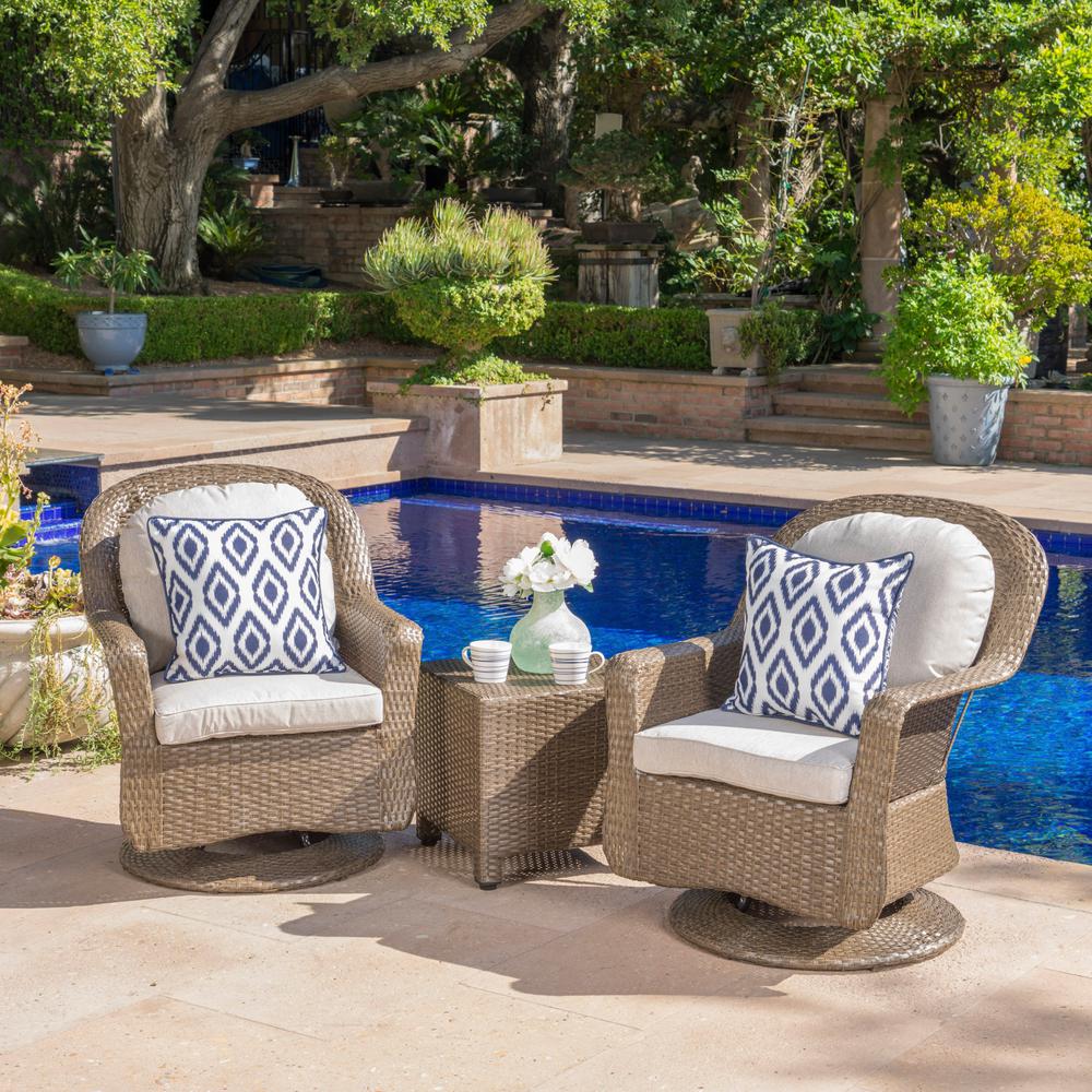 Noble House 3 Piece Wicker Patio Conversation Set With Ceramic