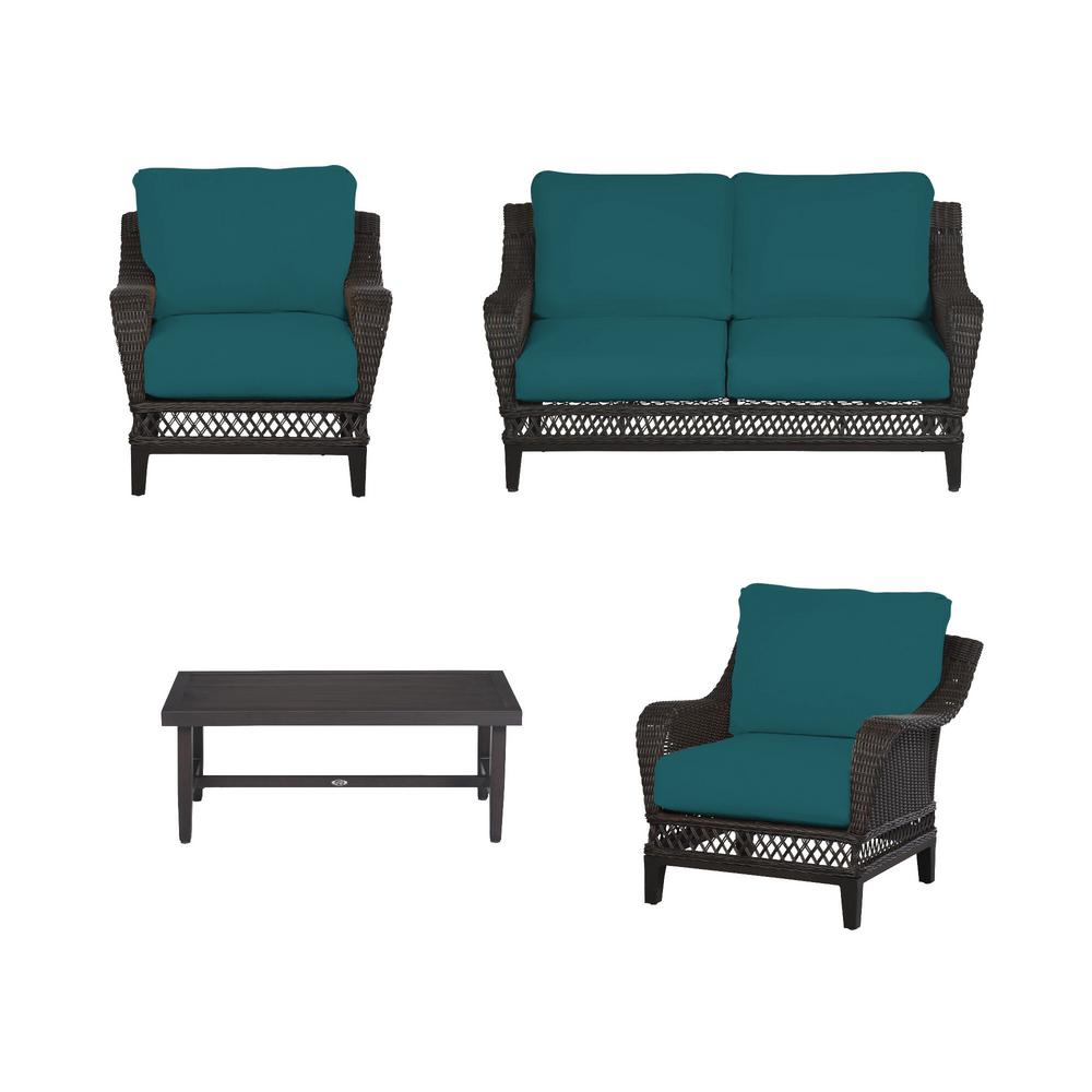 Hampton Bay Woodbury 4 Piece Dark Brown Wicker Outdoor Patio