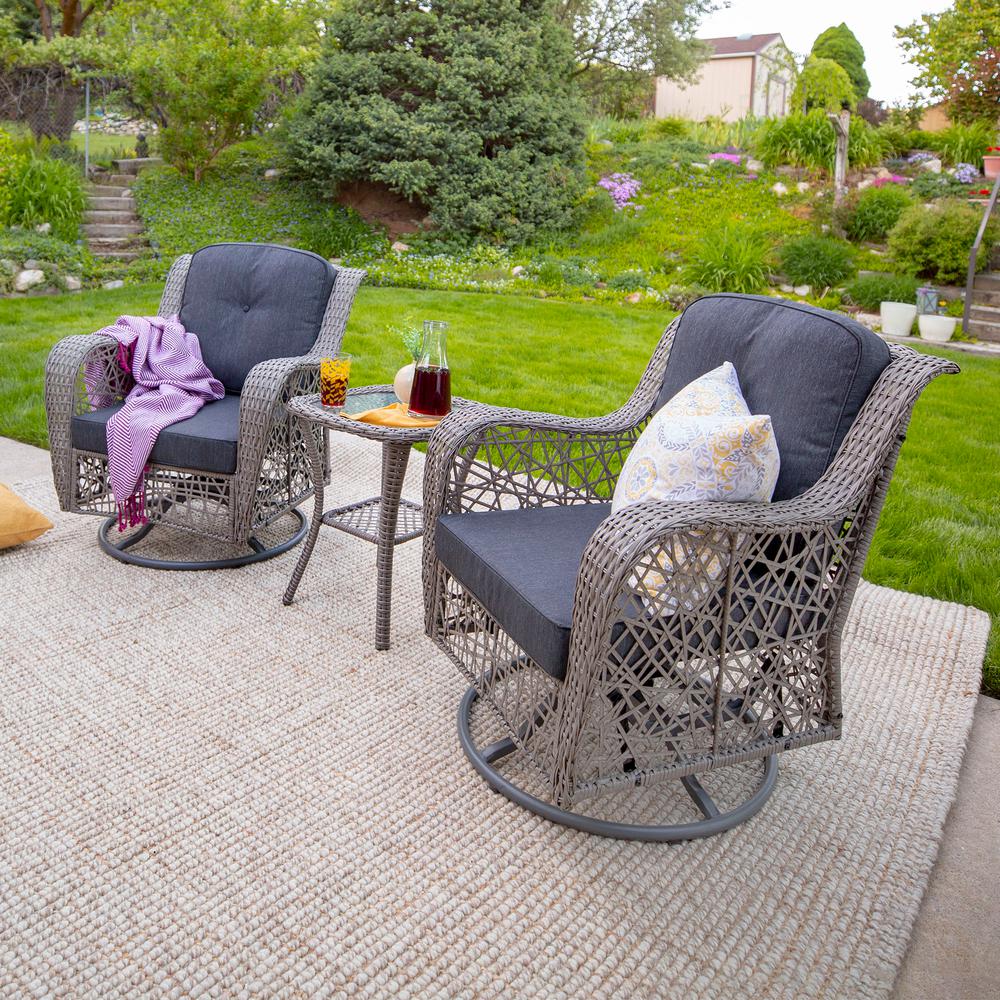 Walker Edison Furniture Company 3 Piece Wicker Outdoor Dining Set Walker Edison Furniture Company 3 Piece Wicker Outdoor Dining Set With Gray Cushions