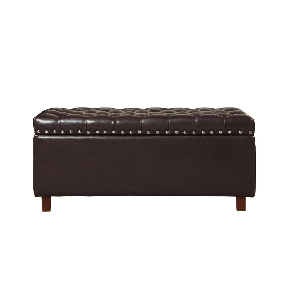 Noble House Hudson Walnut Brown Bonded Leather Storage Ottoman 238927