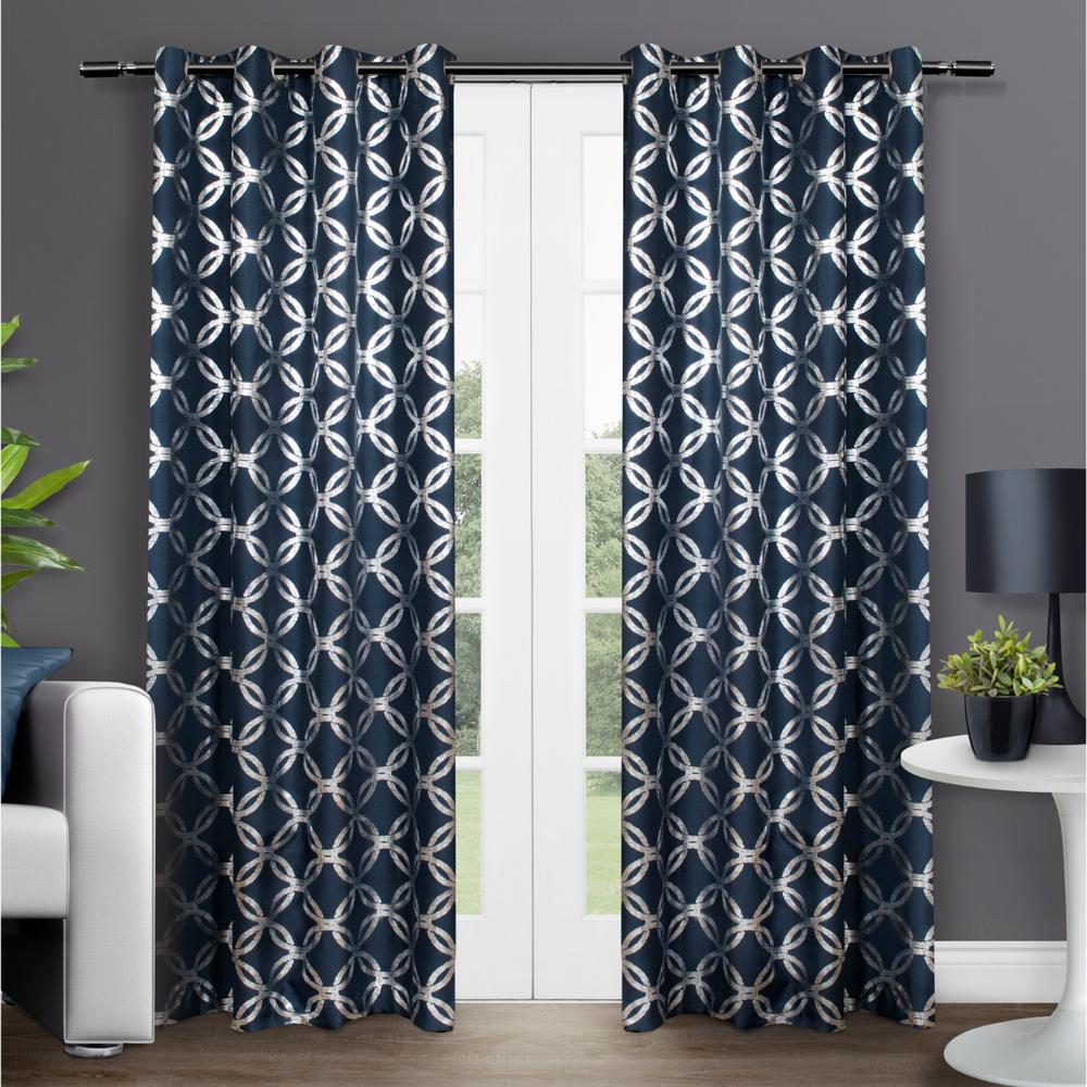 Modo Indigo Metallic Geometric Grommet Top Window Curtain-EH8049-03 2 ...