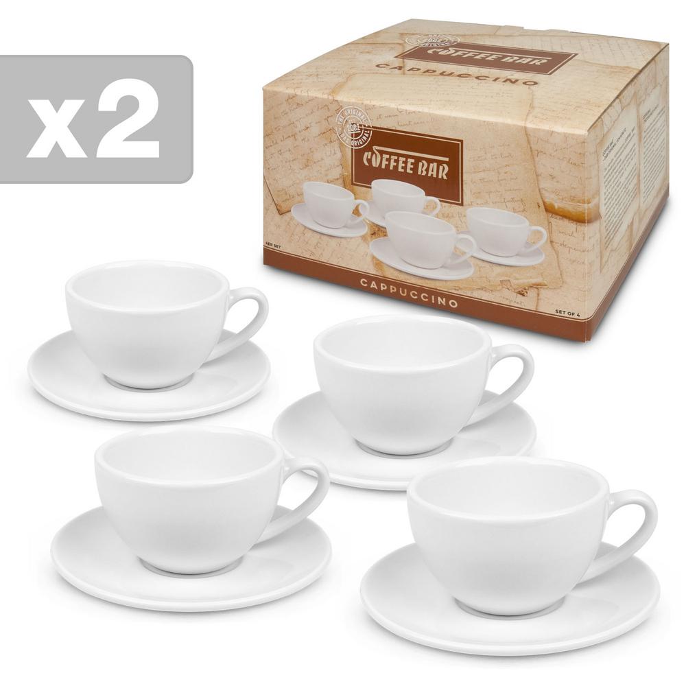 Konitz 8 Piece White Coffee Bar 4 Porcelain Cappuccino Cup And