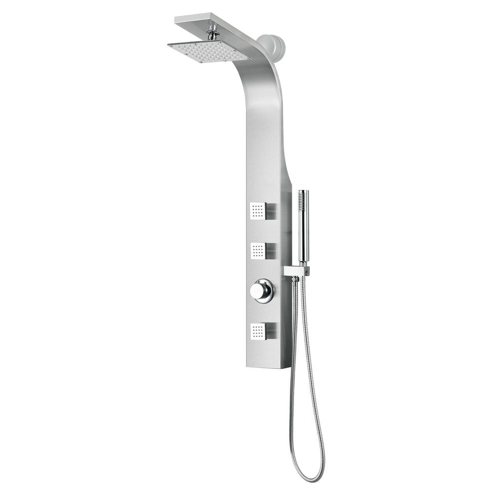 Anzzi  40 in. Silent Series Full Body Shower Panel with Heavy Rain Shower & Spray Wand, Brushed Steel