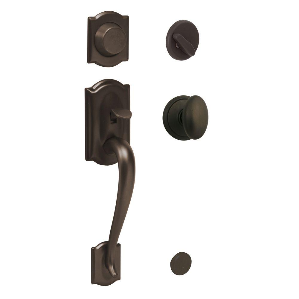 Schlage Camelot In-Active Oil Rubbed Bronze Handleset with Siena ... Schlage Camelot In-Active Oil Rubbed Bronze Handleset with Siena ...